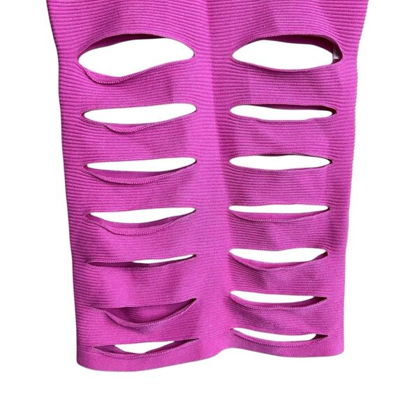 Cushnie et Ochs Pink Ribbed Knit Slash Slit Skirt Size Medium Womens Midi Pullon - Picture 3 of 7